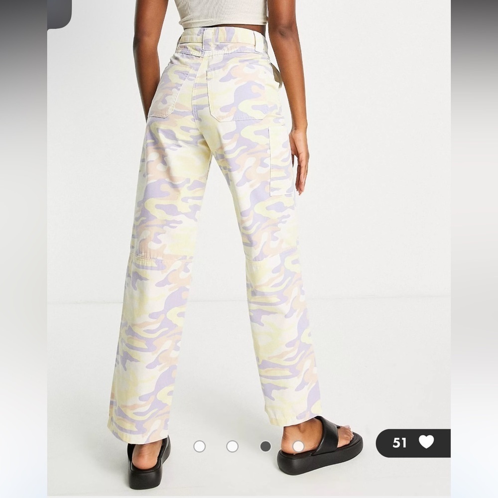 Topshop high rise straight leg utility pants in pastel camo print size 4 - Picture 5 of 13